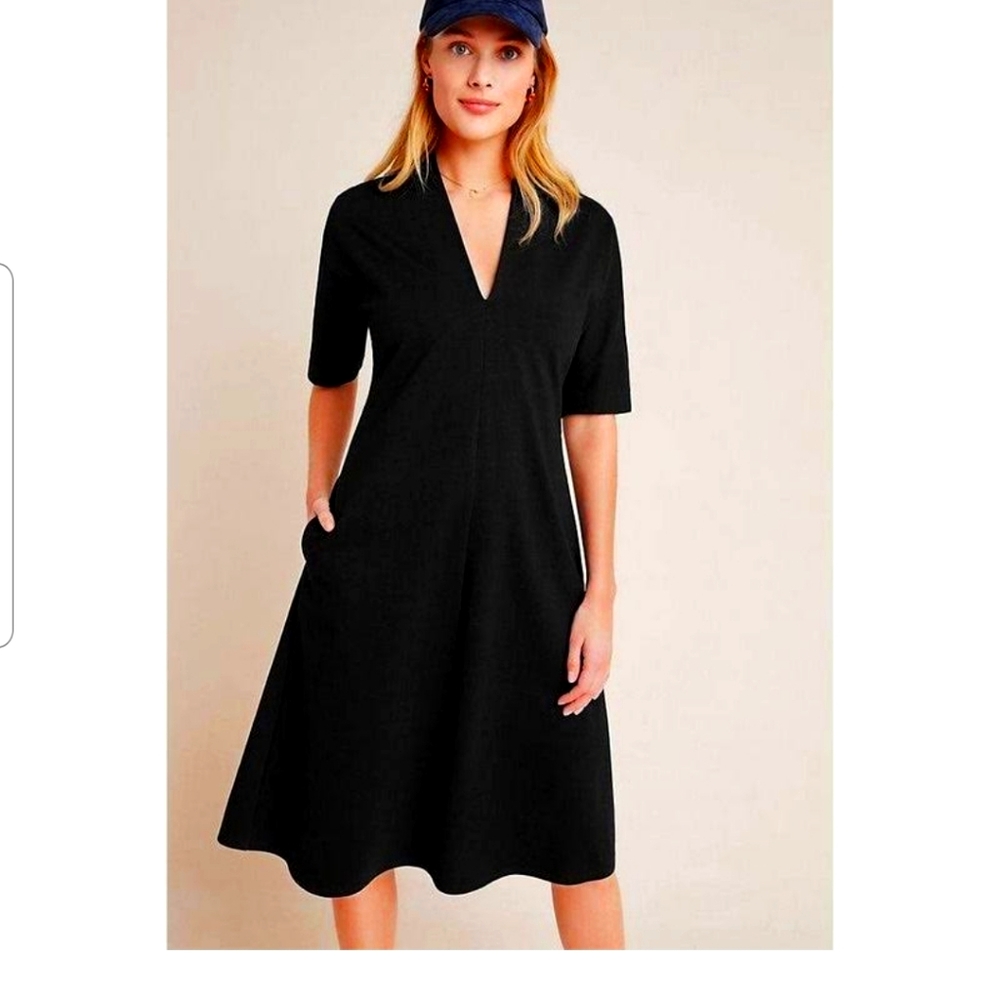 V-neck Midi Black Dress
